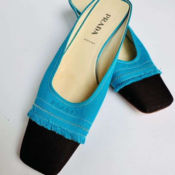 Prada Shoes - Prada Women's Turquoise and Black Mules